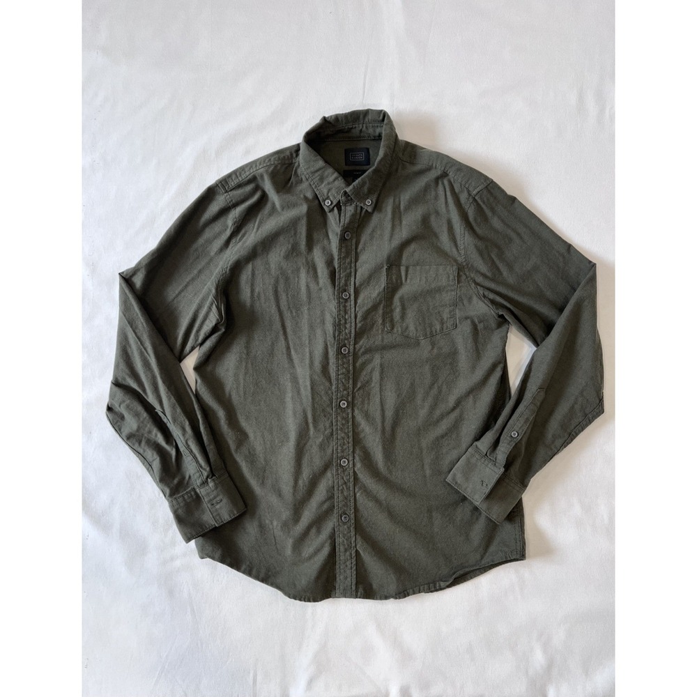14th & Union Men's Olive Green Trim Fit Long Sleeve Button-Up Casual Shirt Sz L